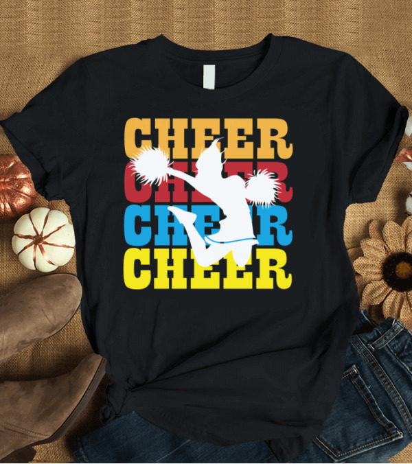 T-Shirt: Retro Cheerleader Cheer Cheer Cheer Pom Poms T-Shirt Retro Cheerleader Cheer Cheer Cheer Pom Poms T-Shirt