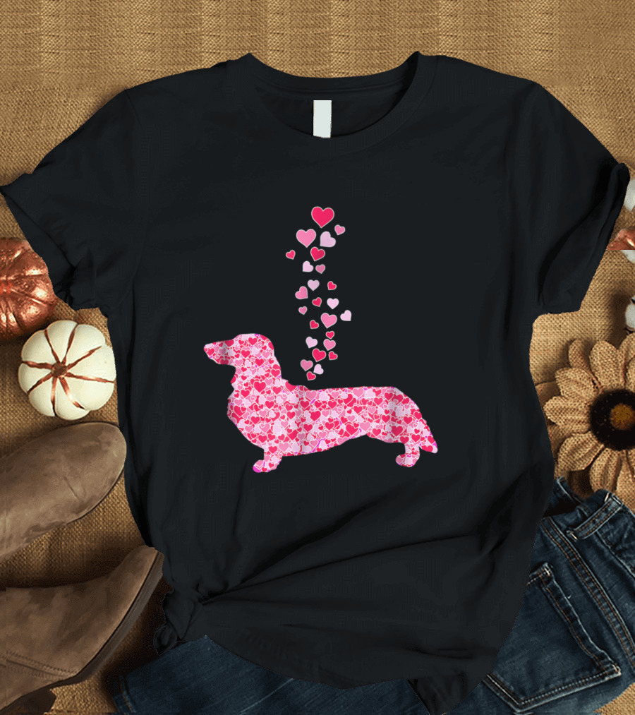 Dachshund Filled with Hearts Cute Dog Lover Valentines Day T-Shirt