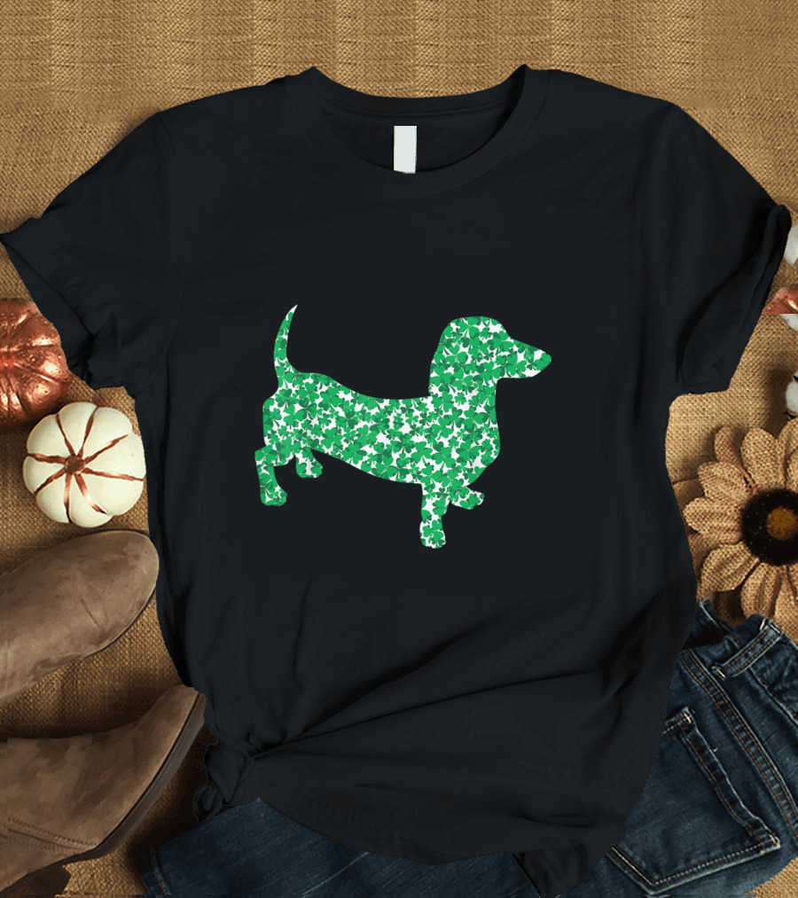 Dachshund with Shamrock Pattern for St Patricks Day Fun T-Shirt
