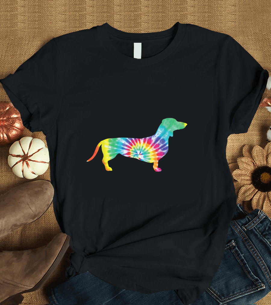 Hippie Tie Dye Dachshund Dog Retro Puppy T-Shirt