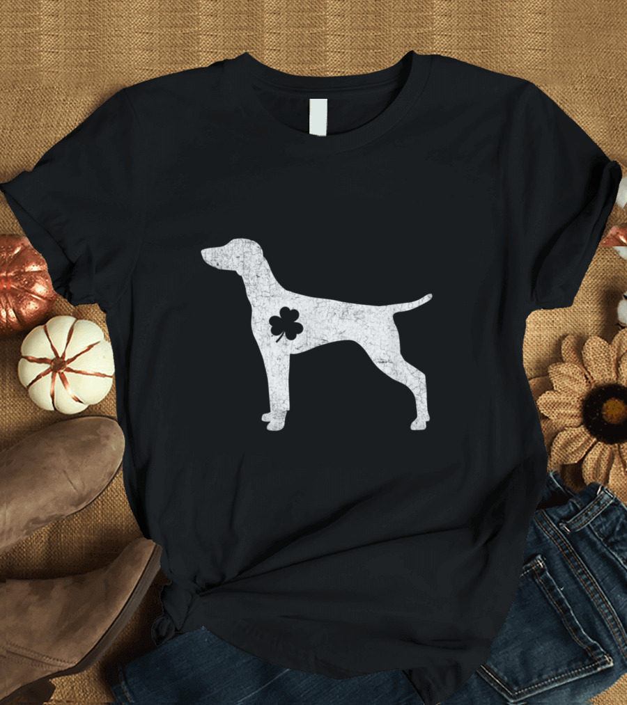 Vizsla Dog Silhouette Shamrock Patrick Day T-Shirt