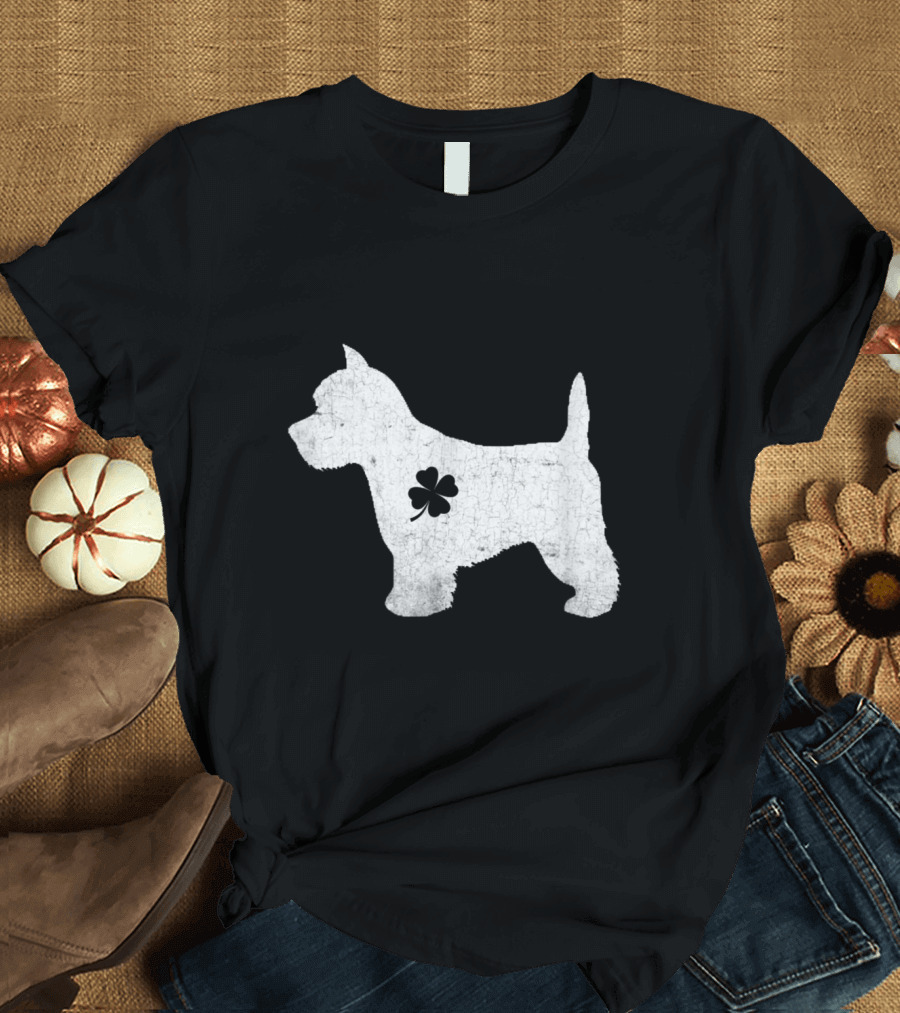 Westie Dog with Four-Leaf Clover Irish St Patrick's Day T-Shirt