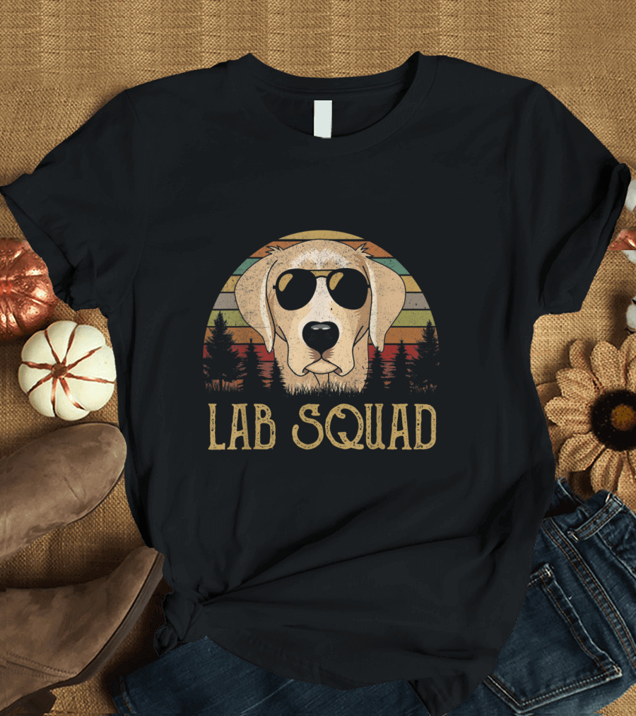 Yellow Lab Squad Retro Funny Labrador Sunglasses T-Shirt