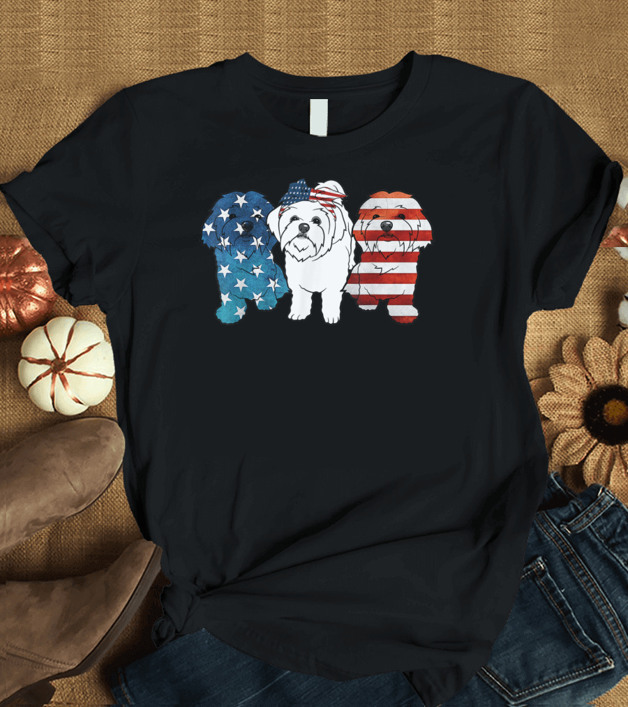 American Patriotic Maltese Dog Terrier US Flag T-Shirt