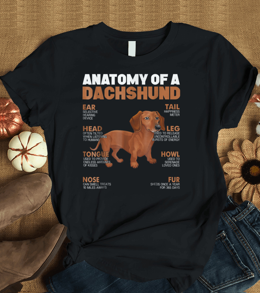 Anatomy of a Dachshund with Selective Hearing Device Head Tilted When Listening to Humans Leg Bursts of Energy Serenade Howl Fur Sheds 365 Days T-Shir