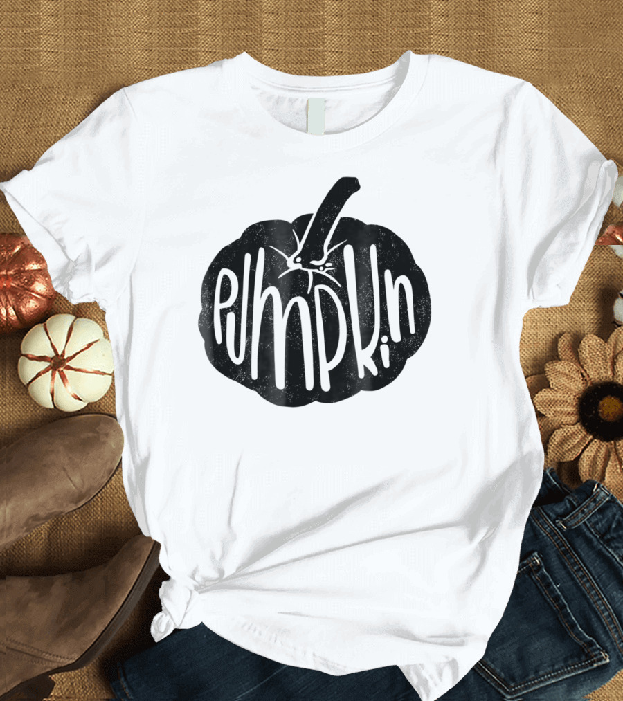 Black Pumpkin Minimalist Fall Decor T-Shirt