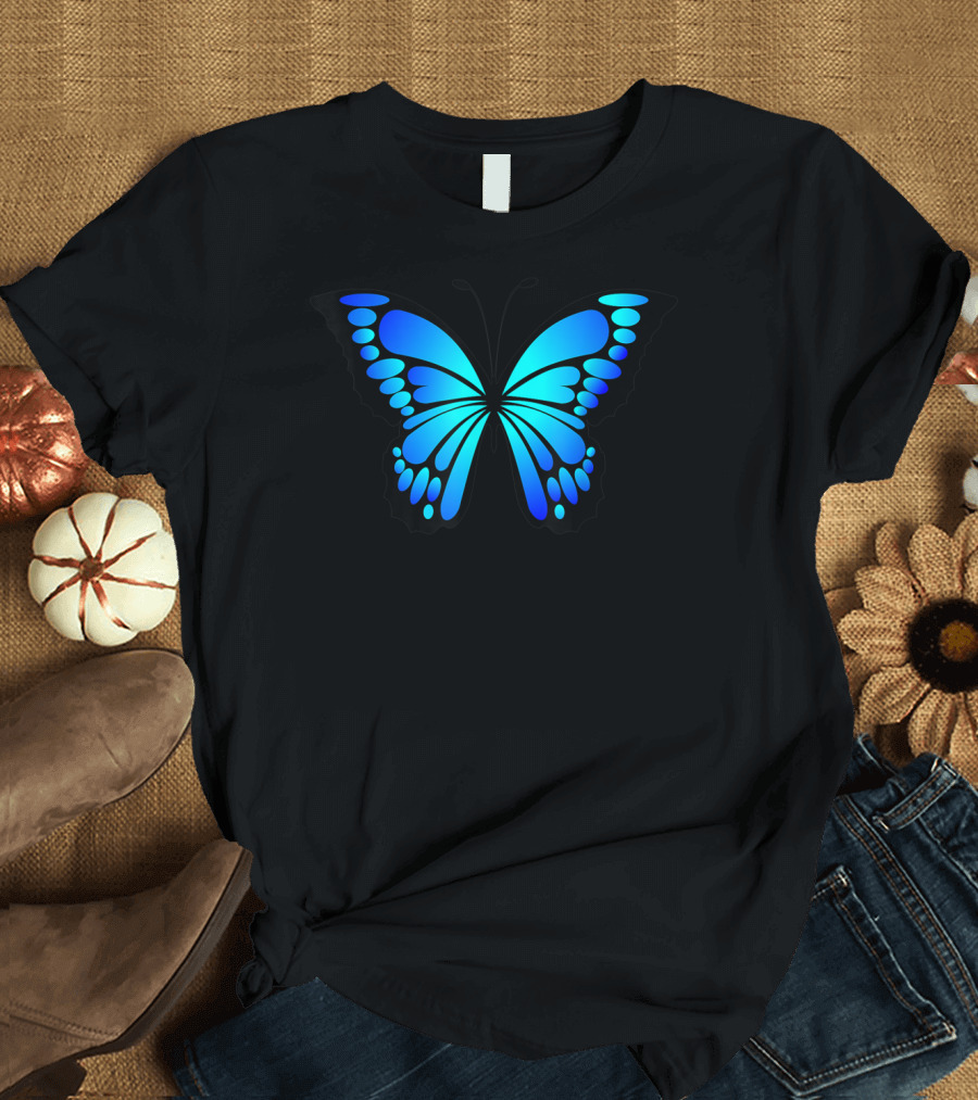 Blue Butterfly Monarch Graphic Azure Wings T-Shirt