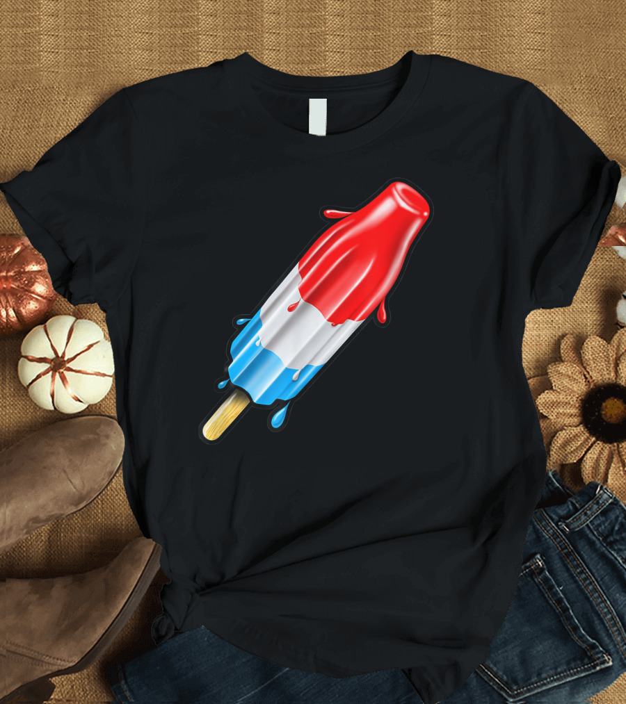 Cool Vintage 4th of July Summertime Popsicle Melting in Red White Blue Colors T-Shirt