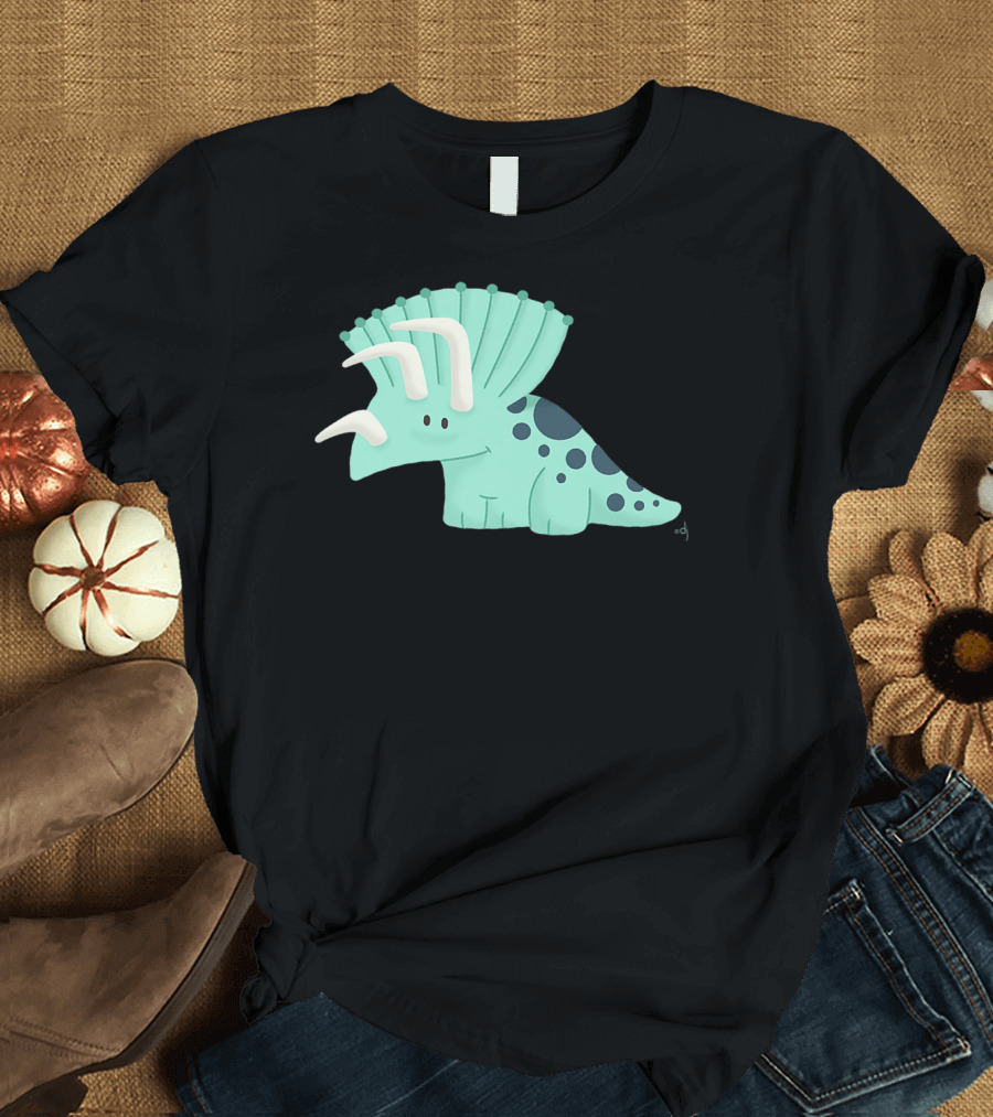 Cute Triceratops Dinosaur Kids Dino with Green Spotted T-Shirt