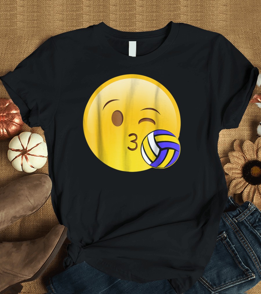 Kissing Emoji Winking Volleyball Cute Funny Sport T-Shirt