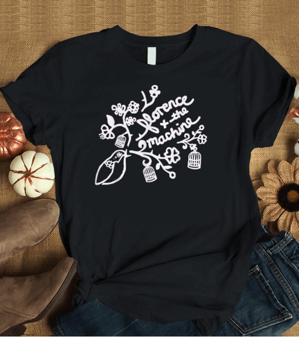 T-Shirt: Florence The Machine Bird and Cages Floral T-Shirt Florence The Machine Bird and Cages Floral T-Shirt