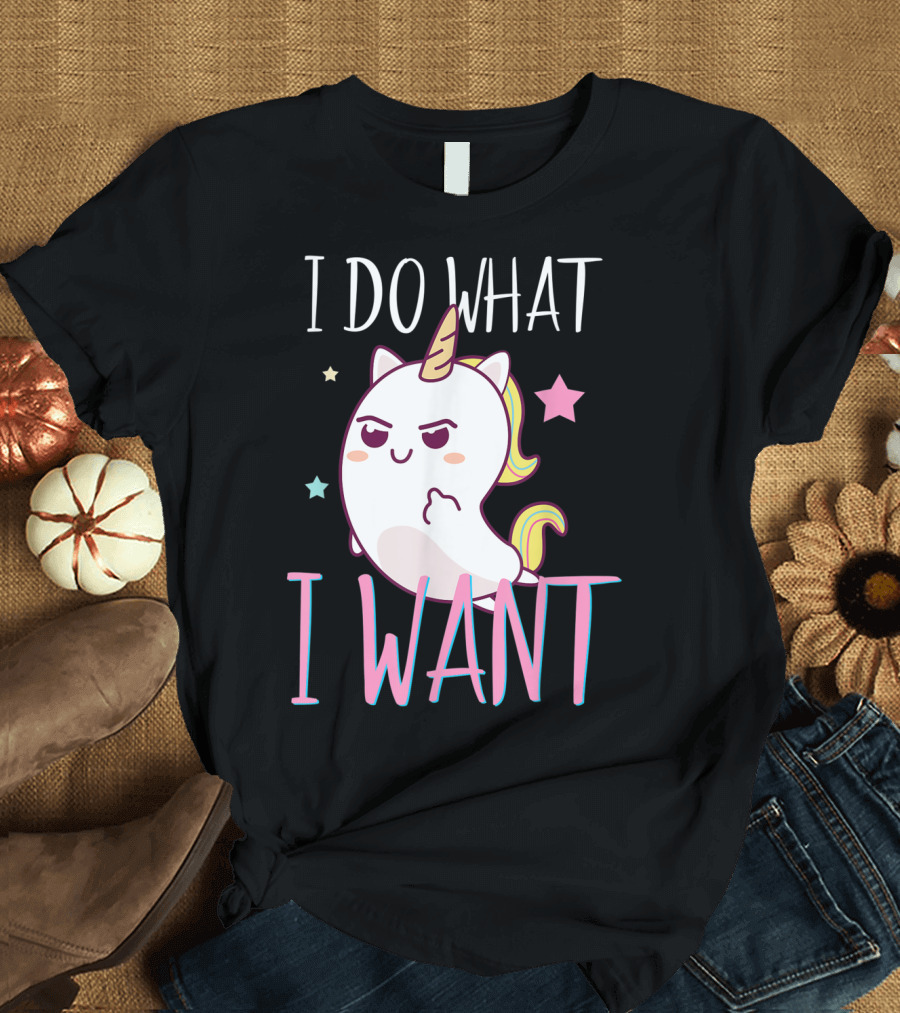 I Do What I Want Funny Unicorn with Stars and Rainbow Mane T-Shirt