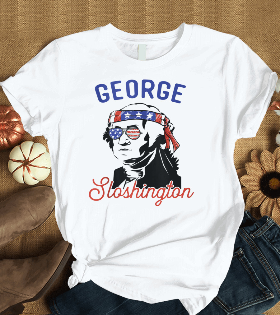 George Sloshington Funny Independence Day American Flag Bandana and Sunglasses T-Shirt