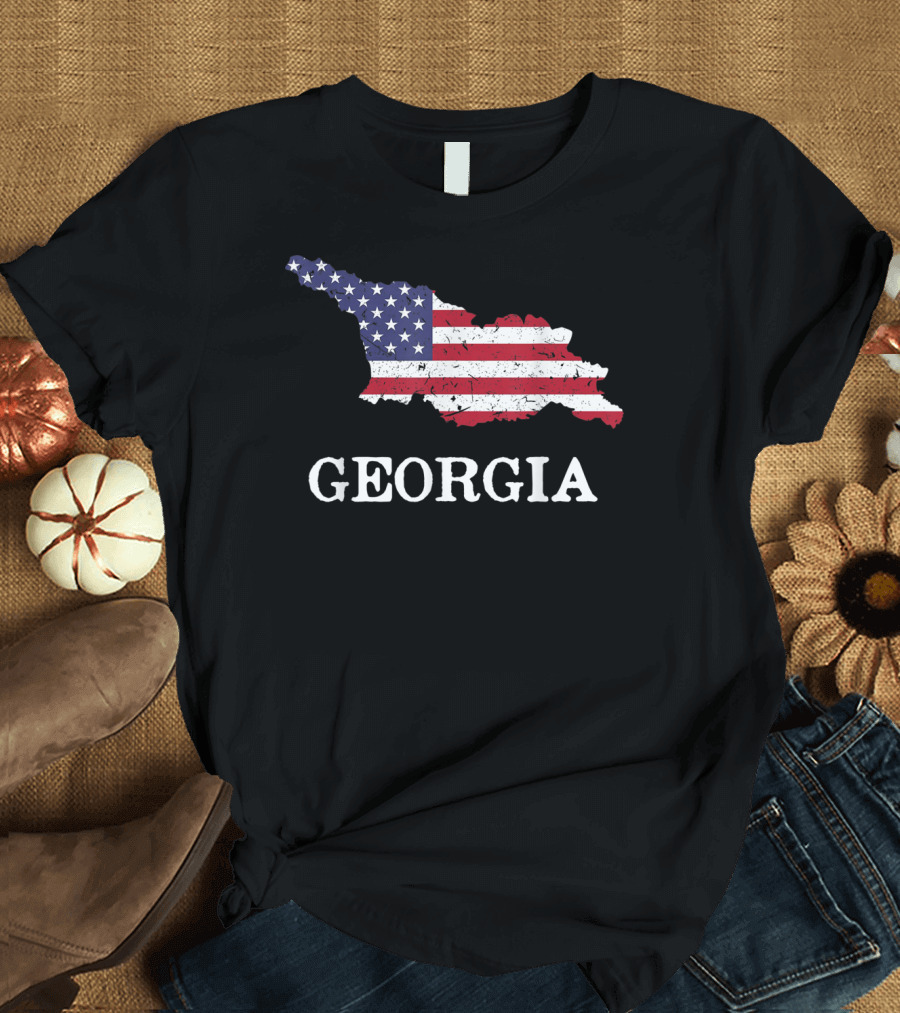 Georgia Map American Flag Fourth of July T-Shirt