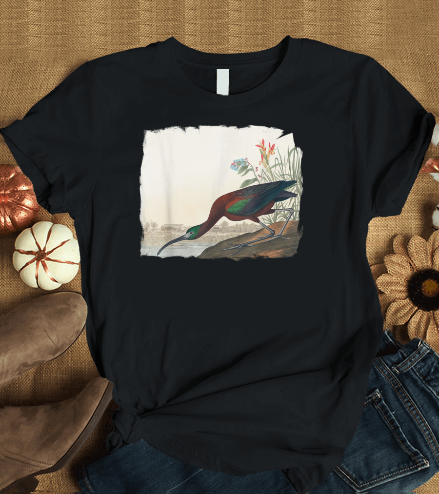 Glossy Ibis Bird Vintage Nature Scene T-Shirt