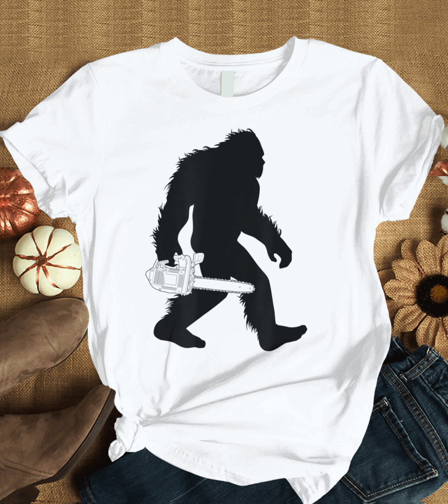 Bigfoot Carrying Chainsaw Lumberjack Sasquatch T-Shirt