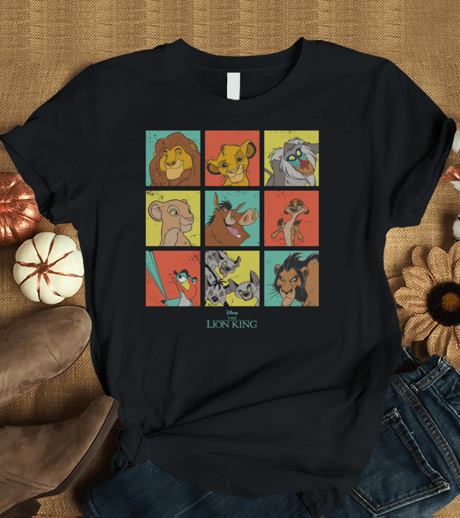 Disney The Lion King Simba Rafiki Pumbaa Timon Nala Scar Hyenas 90s Grid T-Shirt