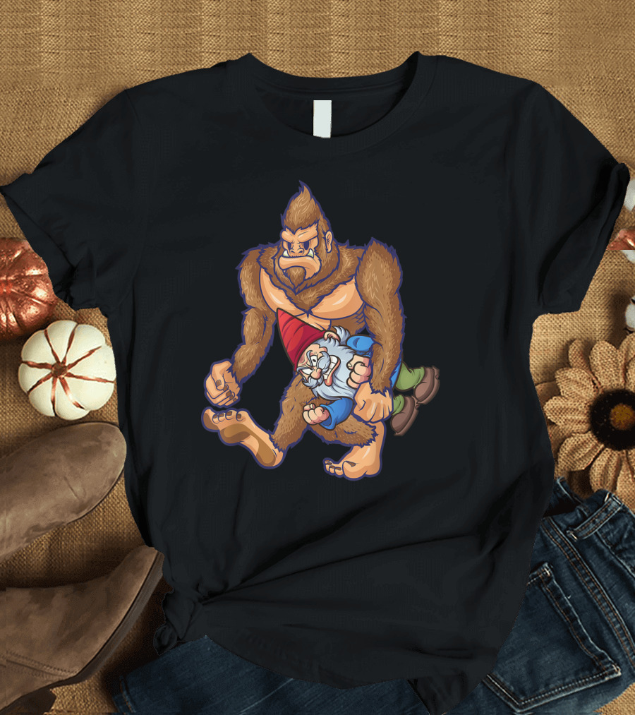 Funny Bigfoot Sasquatch Carrying Gnome Boys T-Shirt