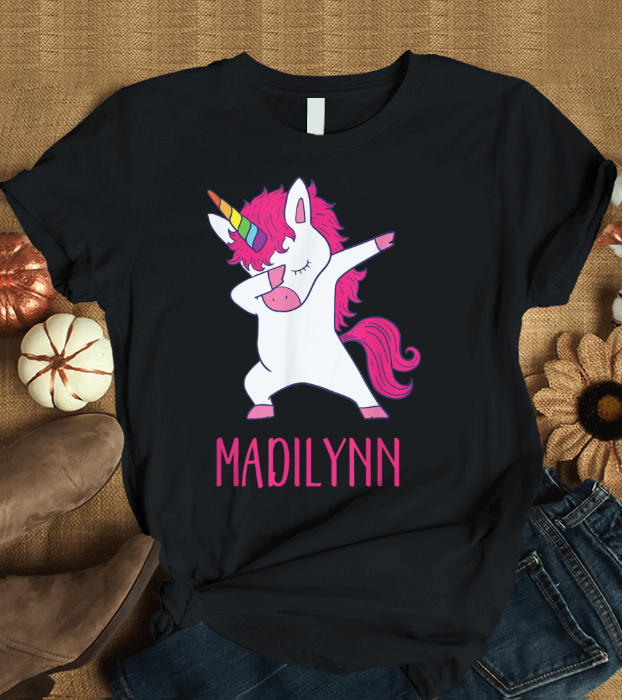 Madilynn Unicorn Dabbing Rainbow Horn Personalized T-Shirt