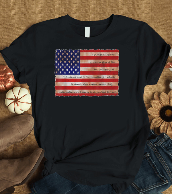 T-Shirt: Mens USA Flag Pledge of Allegiance Text America Indivisible Liberty Justice T-Shirt Mens USA Flag Pledge of Allegiance Text America Indivisible Liberty Justice T-Shirt