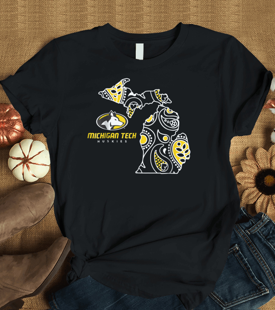 Michigan Tech Huskies Paisley State Map T-Shirt