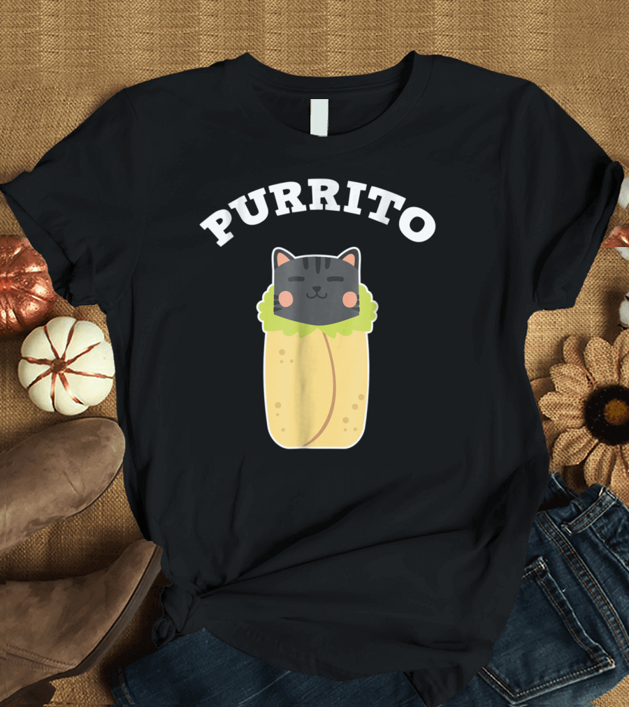Purrito Funny Cat Pun Cat Lover Burrito Cute Cat Wrapped in Burrito T-Shirt