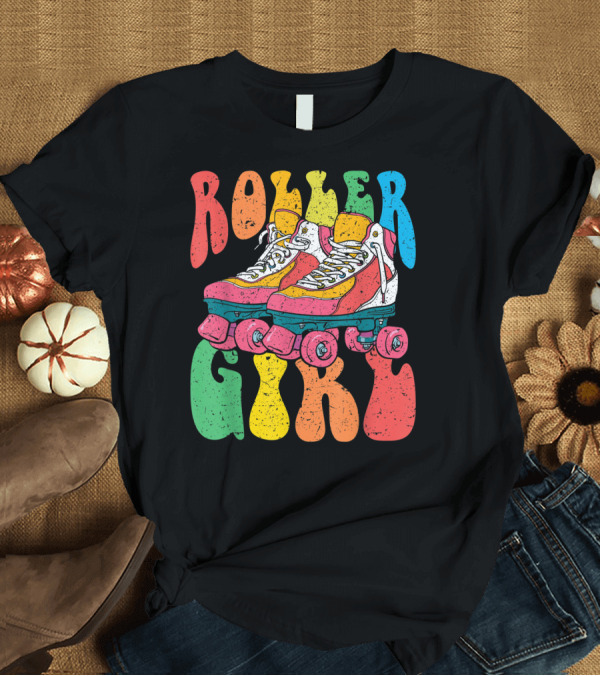 T-Shirt: Roller Girl Colorful Vintage Seventies 70's Retro Roller Skates T-Shirt Roller Girl Colorful Vintage Seventies 70's Retro Roller Skates T-Shirt