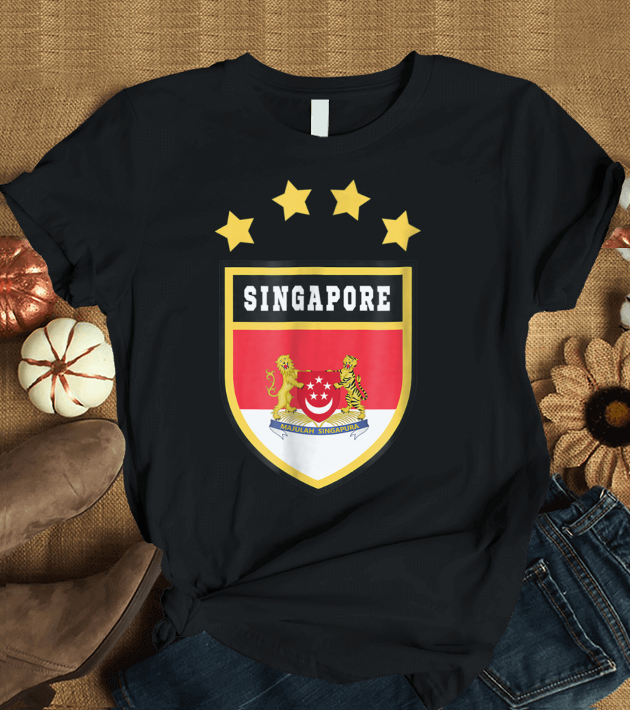 Singapore Majulah Singapura Coat of Arms Flag Shield with Stars T-Shirt