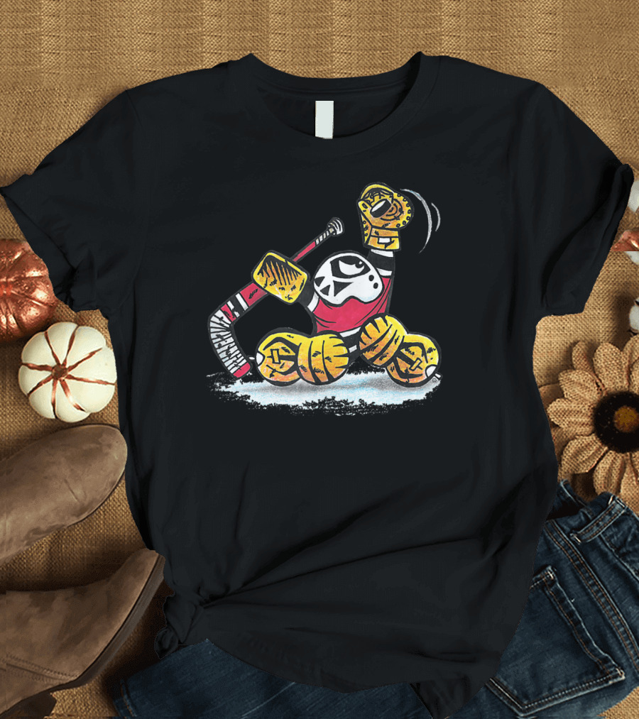 Small Saves Cartoon Ice Hockey Goalie Victory T-Shirt