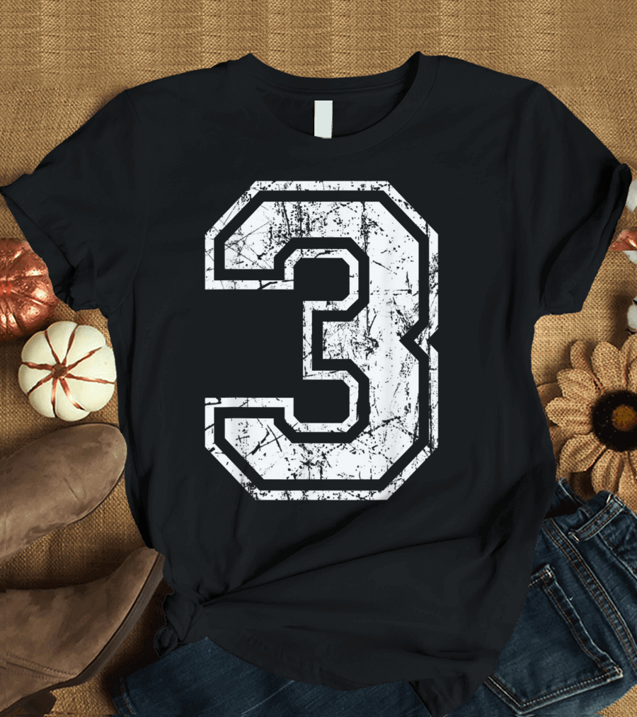 Grunge Number 3 Sports Jersey Fan Team Player T-Shirt