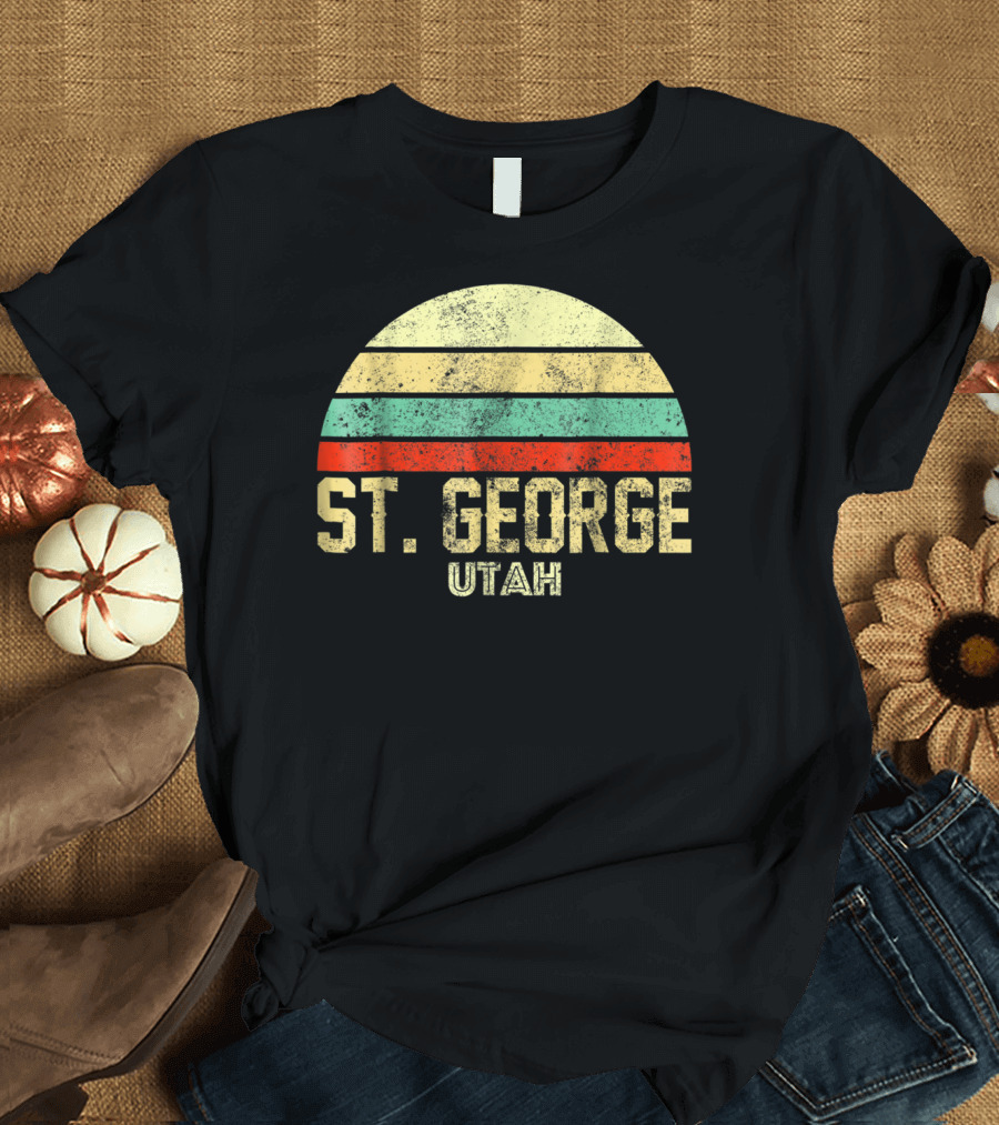 St. George Utah Vintage Retro Sunset Stripe T-Shirt