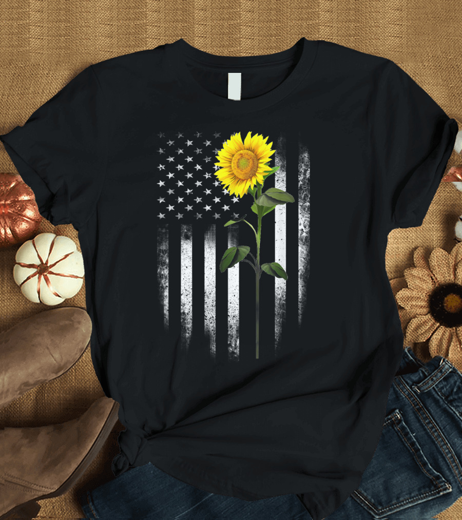 Sunflower American Flag Fourth of July Patriotic T-Shirt