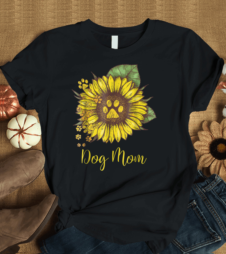 Sunflower Dog Paw Mom Flower T-Shirt