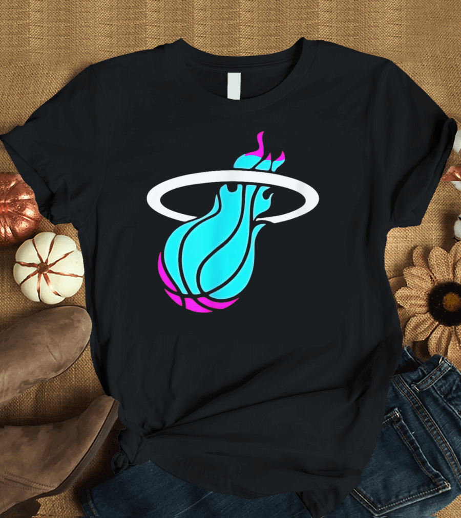 Miami Heat Basketball Neon Vice Flame Ball T-Shirt