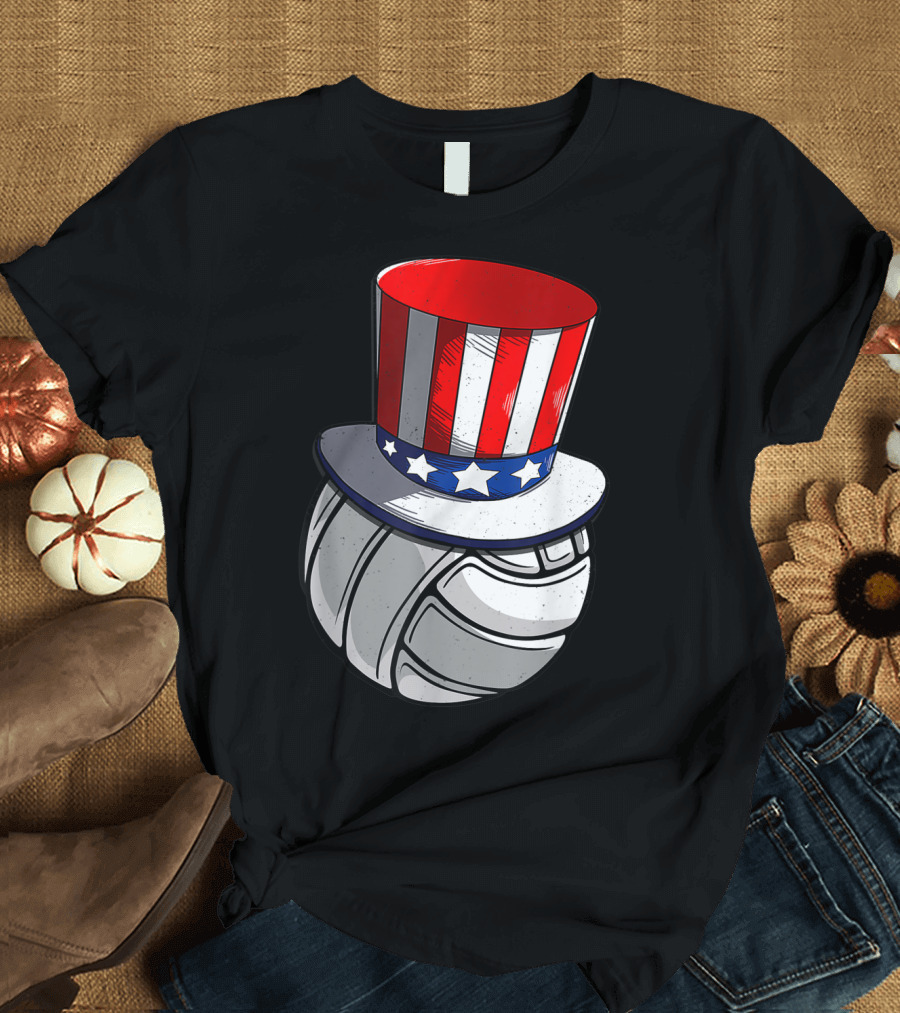 Patriotic Volleyball with USA Flag Hat T-Shirt