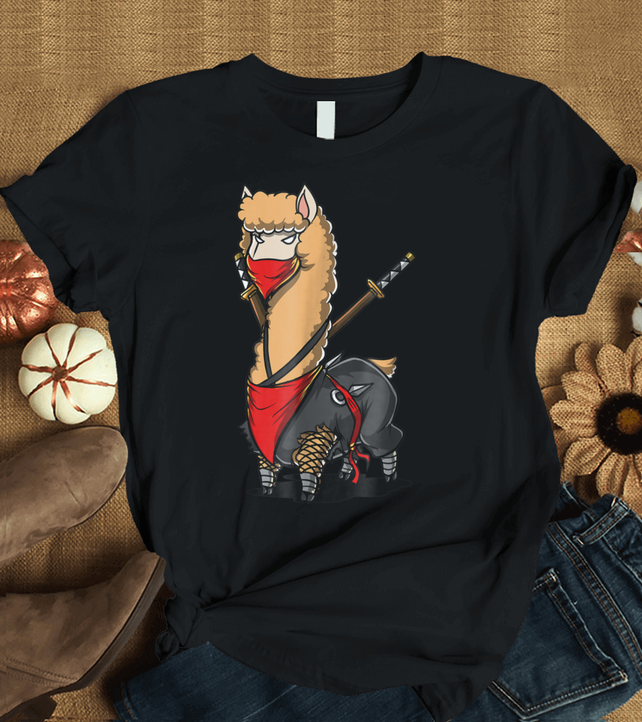 Llama Ninja Samurai Alpaca Martial Arts Warriors T-Shirt