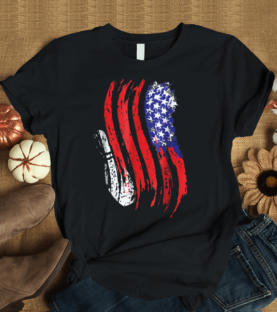 USA Patriotic Flag Tenpin Bowling T-Shirt