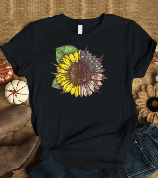 T-Shirt: Hippie Sunflower Blended with American Flag Elements T-Shirt Hippie Sunflower Blended with American Flag Elements T-Shirt