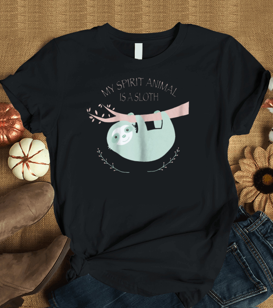My Spirit Animal Is A Sloth Cute Pastel Hanging on Branch T-Shirt