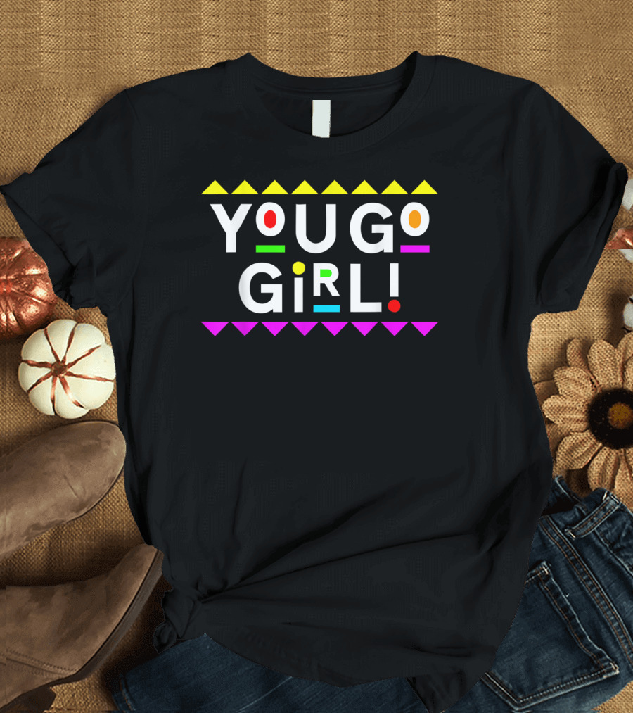 YOU GO GIRL 90S STYLE COLORFUL TRIANGLE ACCENTS T-Shirt