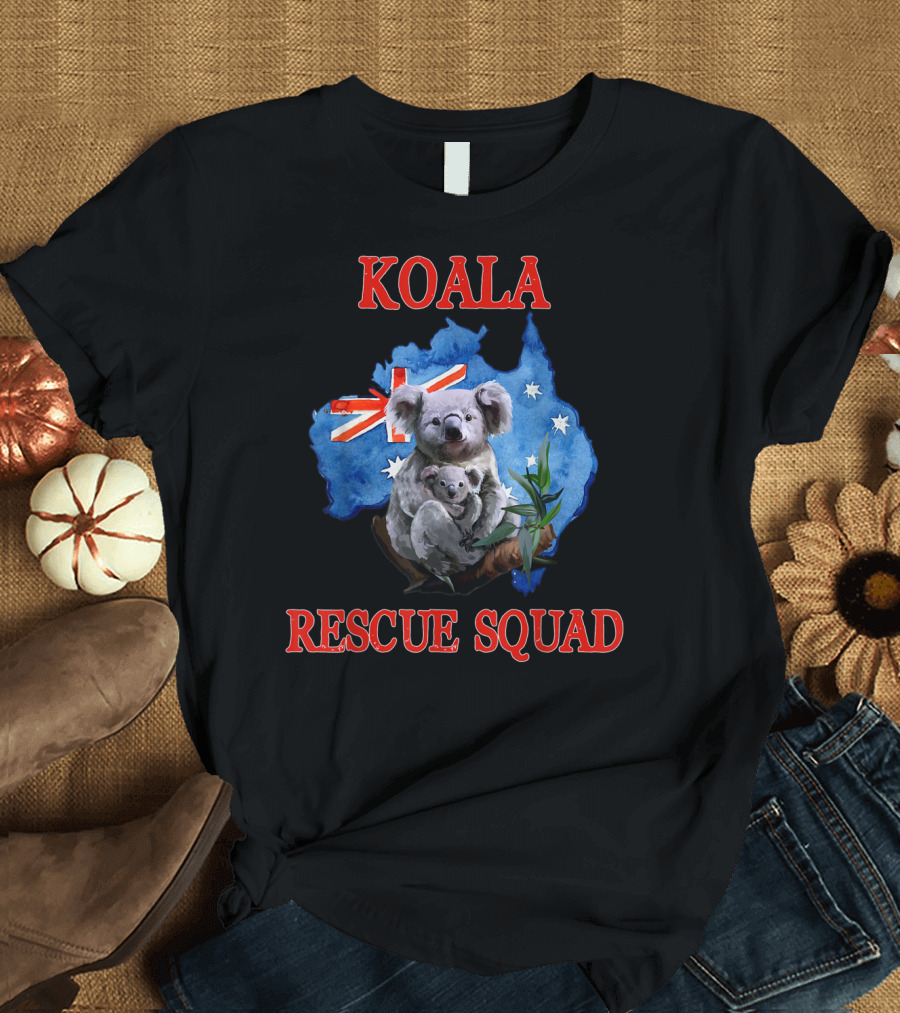 Koala Rescue Squad Australia Flag Map with Koala Duo T-Shirt