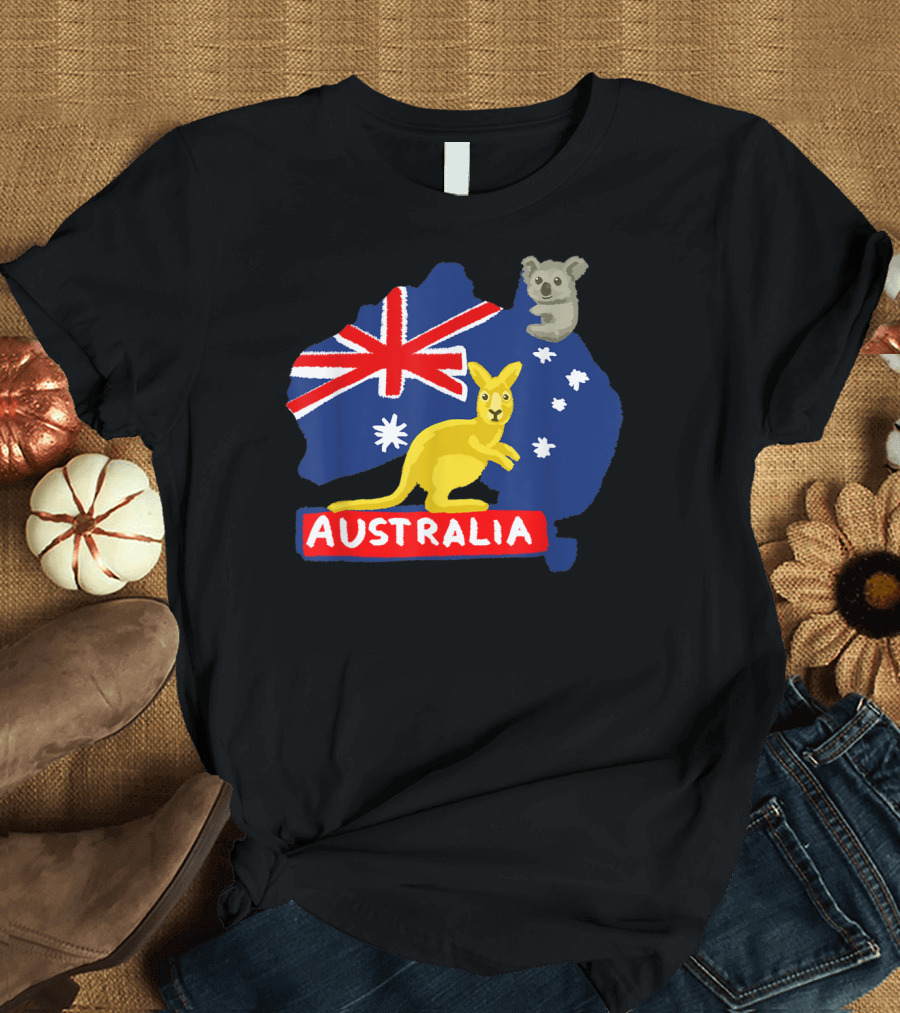 Australia Map Flag with Kangaroo and Koala T-Shirt