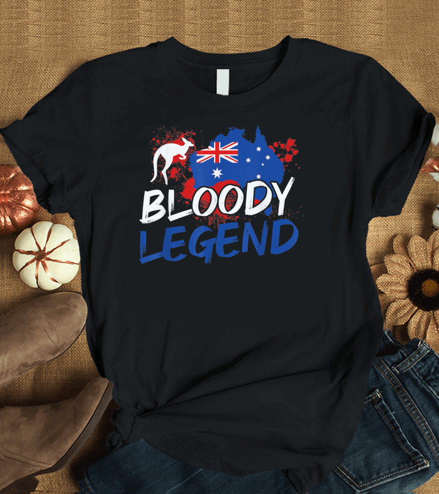 Australia Kangaroo Bloody Legend with Flag and Map T-Shirt