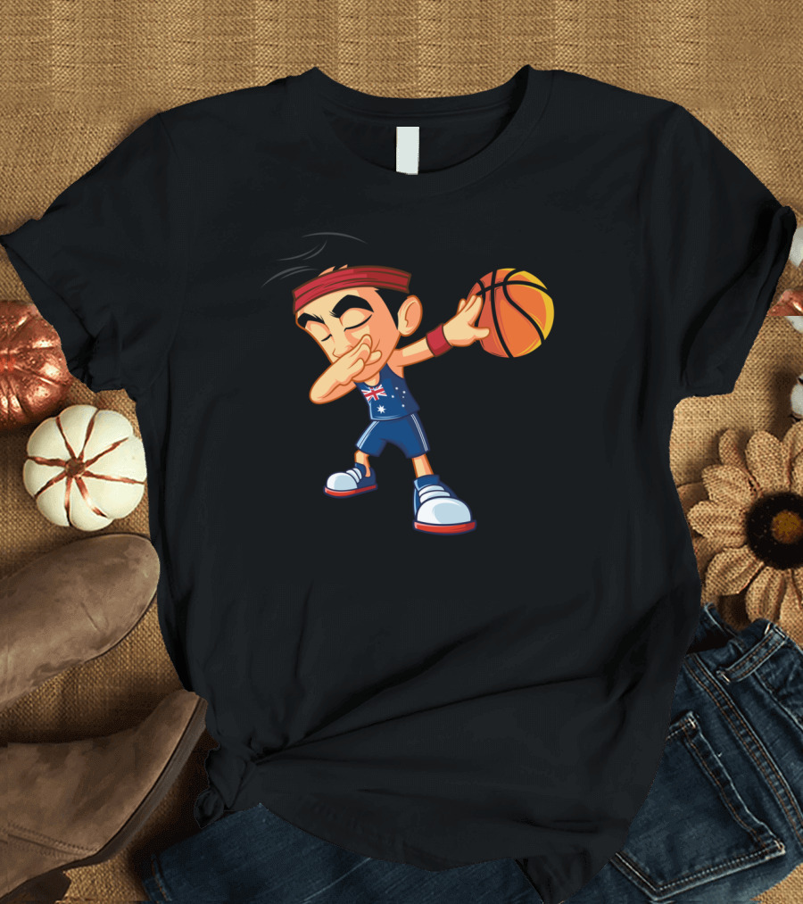 Dabbing Basketball Boy with Australia Flag Jersey and Headband T-Shirt