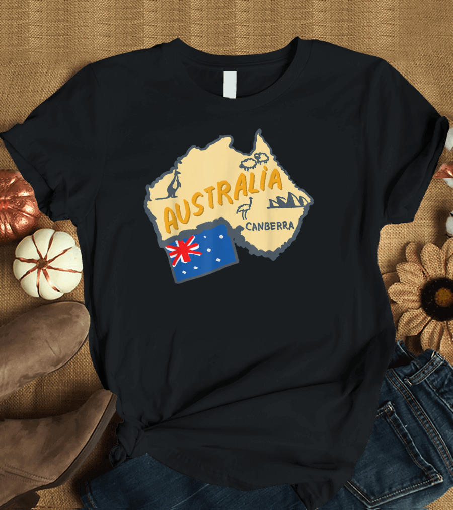 Australia Map with Flag and Canberra Landmarks T-Shirt