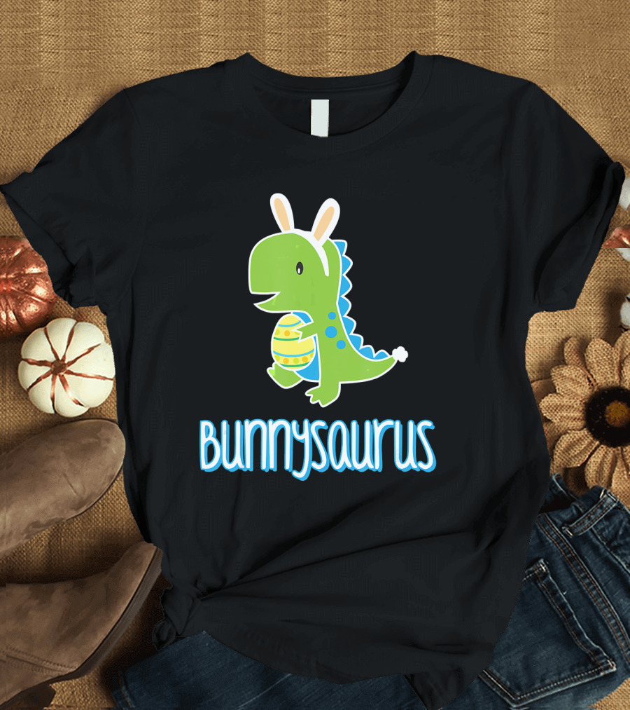 Bunnysaurus Kids Cute Dinosaur Easter Bunny Holding Egg T-Shirt