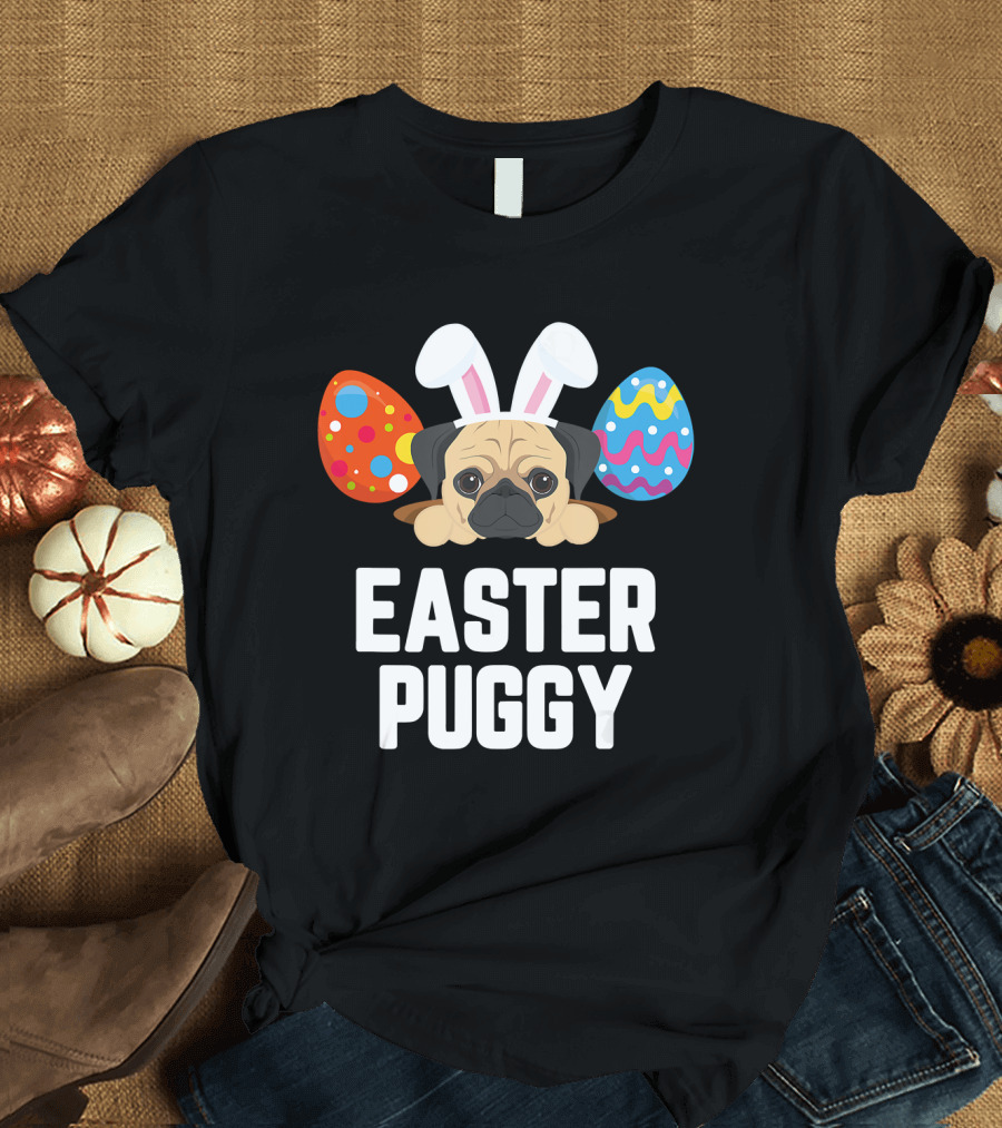 Easter Puggy Cute Dog Pug Bunny Ears Funny Easter Eggs T-Shirt