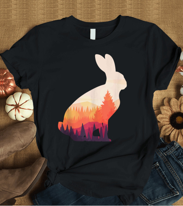 T-Shirt: Forest Rabbit Silhouette with Sunset Pines T-Shirt Forest Rabbit Silhouette with Sunset Pines T-Shirt