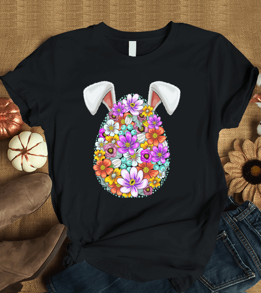Floral Bunny Ears Easter Egg Costume Rabbit T-Shirt