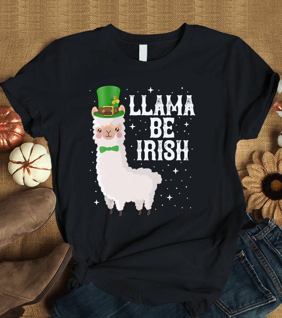 Llama Be Irish Leprechaun Hat and Bow Tie St. Patrick's Day T-Shirt
